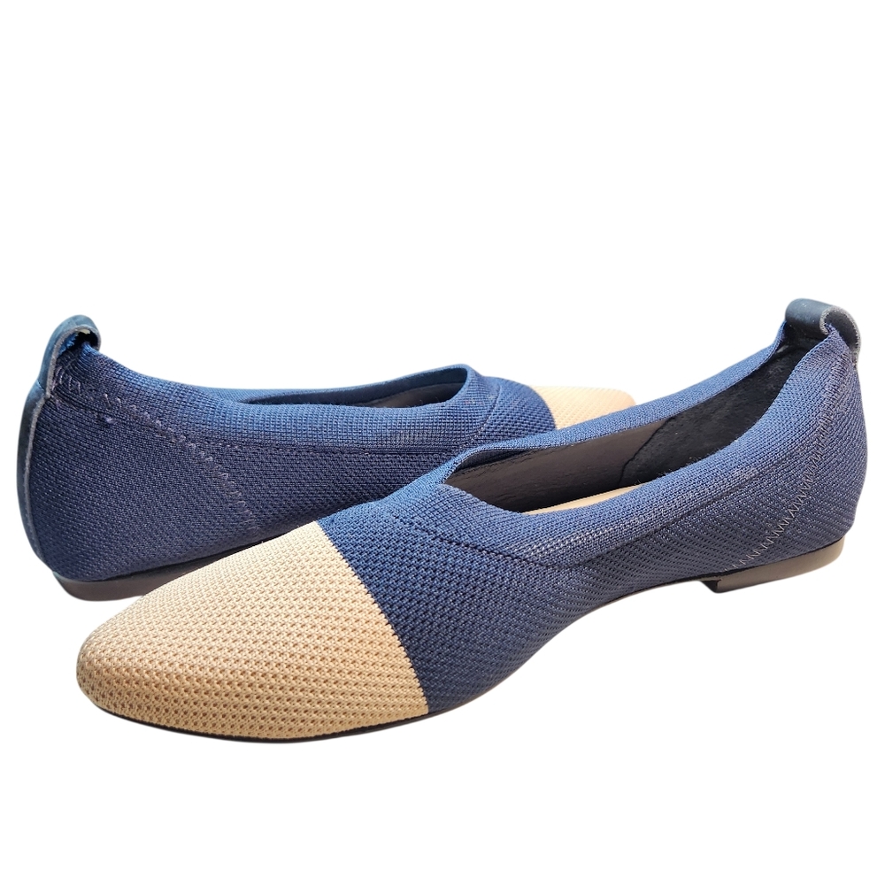 Chocolat Blu Bloom Knit Flats Navy Blue Cream Point Toe‎ Classic Preppy Nautical
